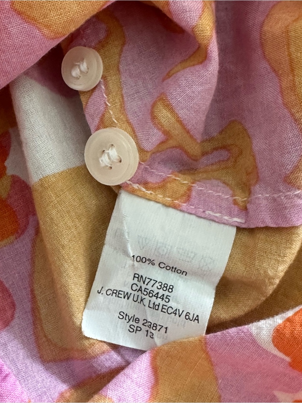 J. Crew Floral Button-Up in Orange, Pink & White Cotton top. S - Picture 4 of 6